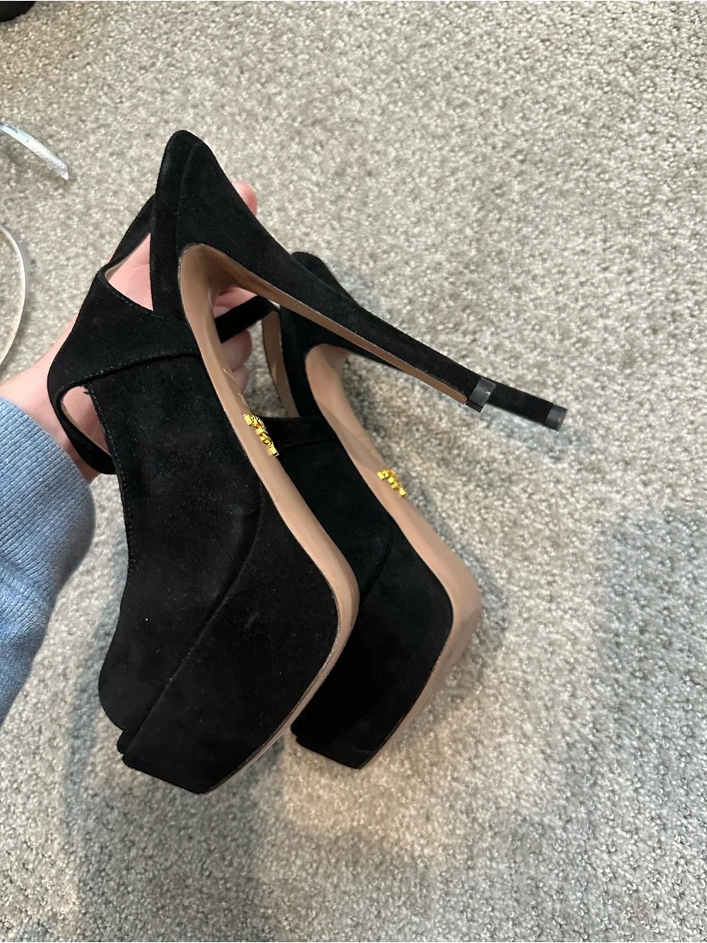 Prada Black Suede Platform Peep-Toe Slingbacks - Picture 7 of 7